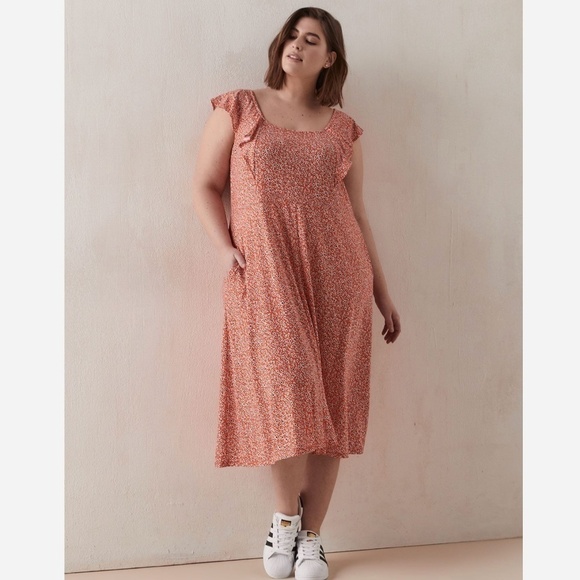 Maxi dress Fairy Ruffle Mod Boho Daisies Stretch Flowy Orange 3X - Picture 11 of 12